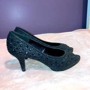 Kelly & Katie Embellished Black Peep Toe Pumps
